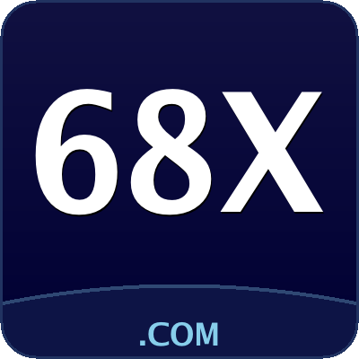 Logo da plataforma 68x em tons dourados sobre fundo escuro